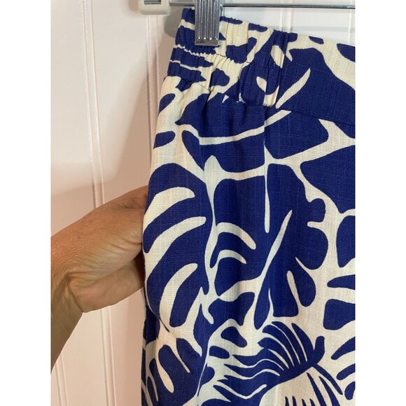 Rose + Olive Womens Elastic Waist Blue & White Tropical Print Wide-Leg Pants SzM - Picture 6 of 15